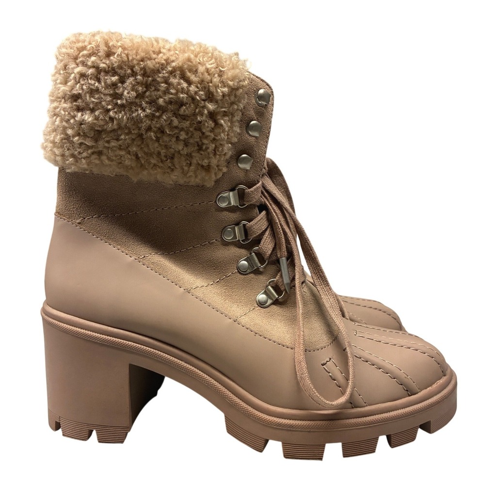 Splendid Mikayla Shearling Lace Up Boots Womens 8 Pink Block Heel Lug Sole Fall